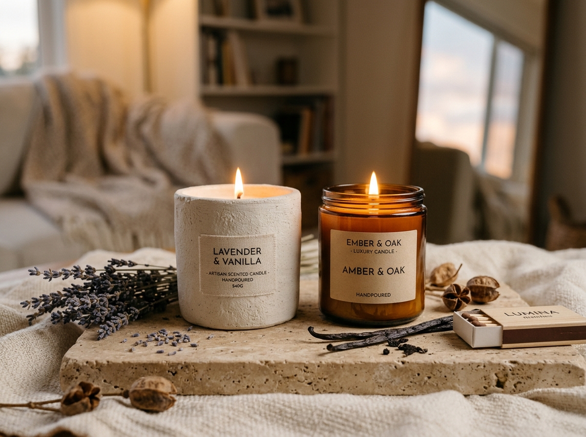 EUNICRA Handcrafted Scented Soy Candles in Artisan Ceramic Vessels with Warm Flame