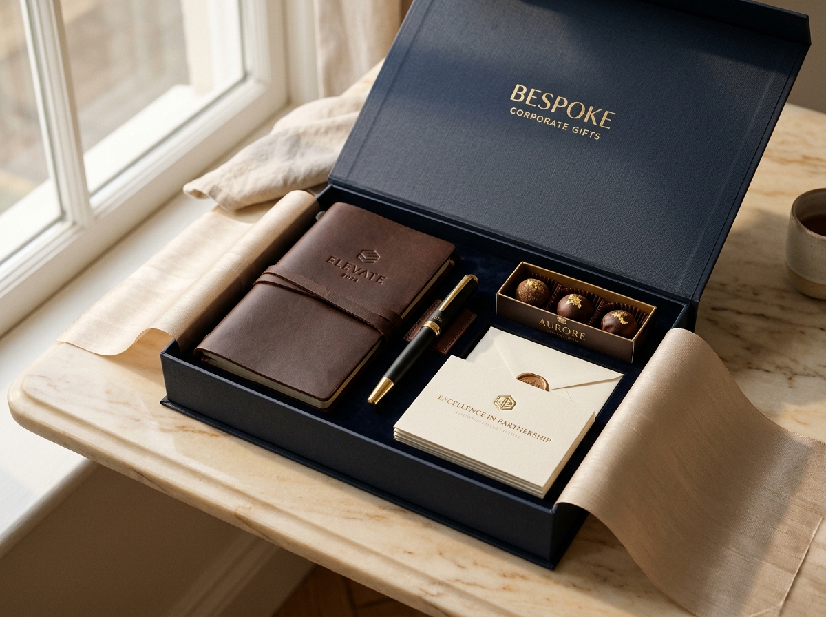 EUNICRA Bespoke Corporate Gifts Box with Handcrafted Leather Journal and Executive Pen